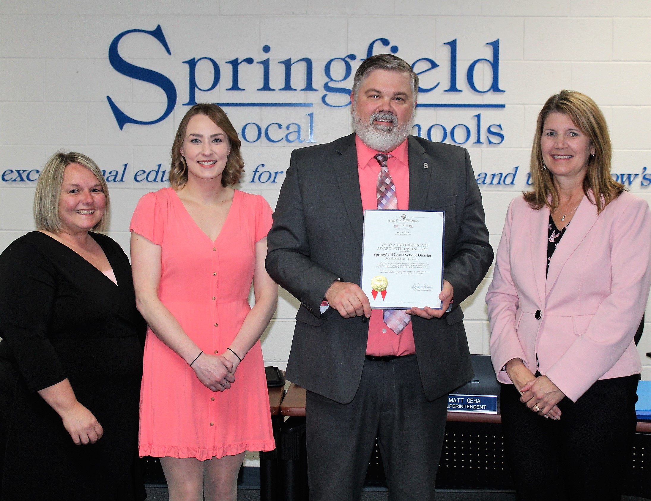 Treasurer/CFO P.Ryan Lockwood, III and his staff received from the Auditor of State the prestigious AWARD WITH DISTINCTION,